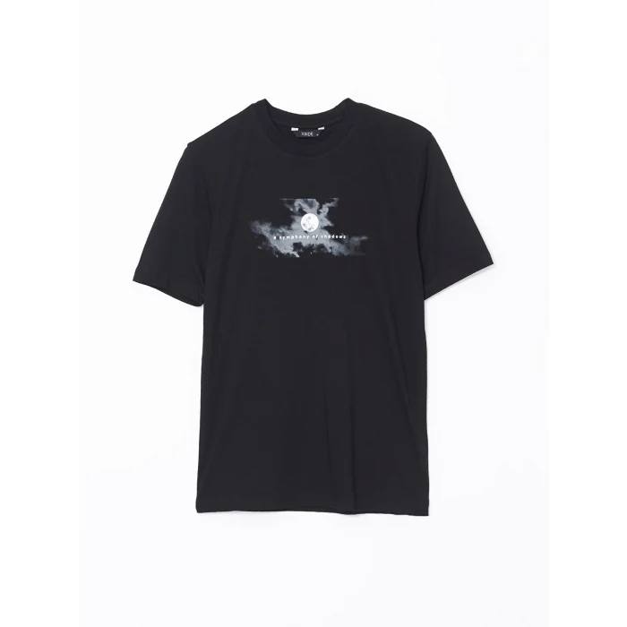 XSIDE Siyah Bisiklet Yaka Kısa Kollu Baskılı Penye Erkek Tişört