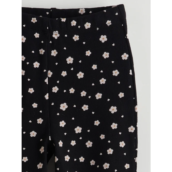 LCW Kids Siyah Beli Lastikli Çiçekli Kız Çocuk Tayt