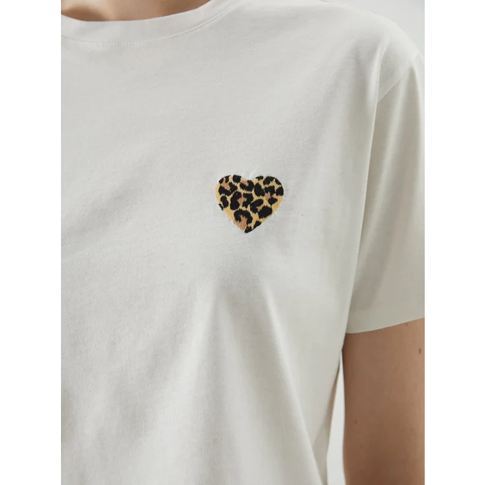 LCW Vision Ekru Bisiklet Yaka Baskılı Kadın Tişört