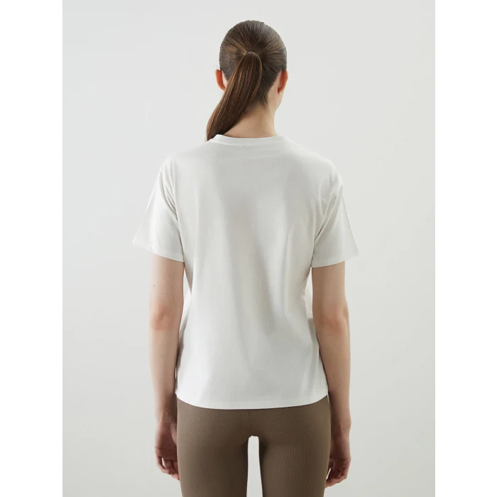 LCW Vision Ekru Bisiklet Yaka Baskılı Kadın Tişört