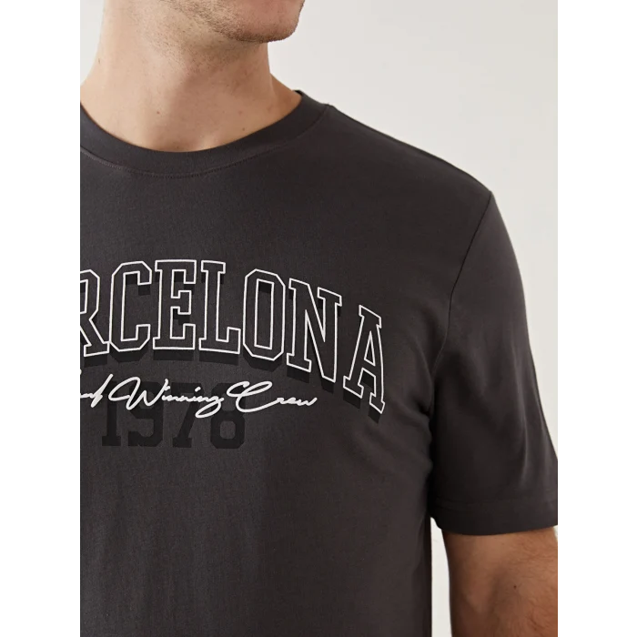 XSIDE Antrasit Bisiklet Yaka Kısa Kollu Baskılı Penye Erkek Tişört