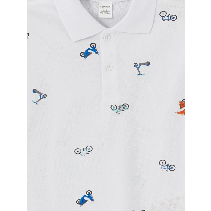 LCW Kids Beyaz Polo Yaka Baskılı Erkek Çocuk Tişört