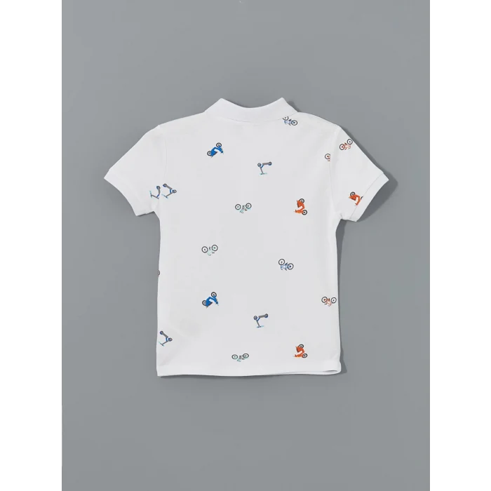LCW Kids Beyaz Polo Yaka Baskılı Erkek Çocuk Tişört