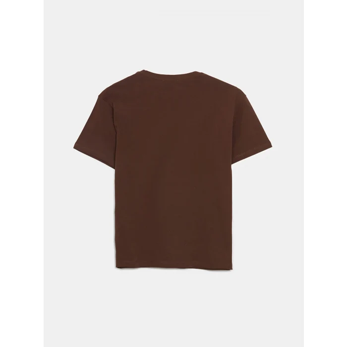 LCW Vision Kahverengi Bisiklet Yaka Baskılı Kadın Tişört