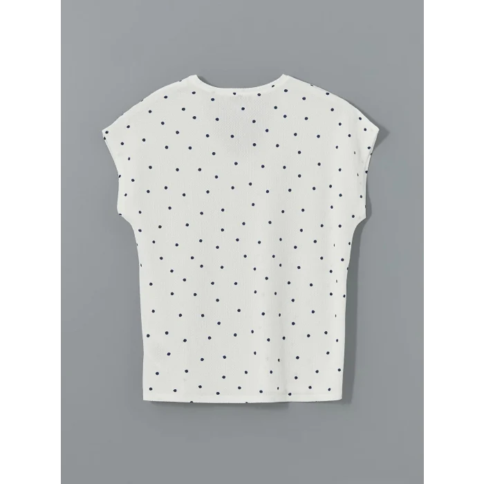 LCWAIKIKI Classic Lacivert V Yaka Puantiyeli Kadın Tişört