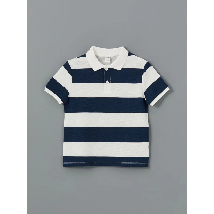 LCW Kids Indigo Polo Yaka Çizgili Erkek Çocuk Tişört