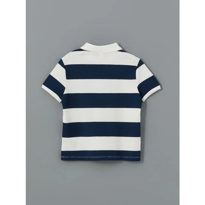 LCW Kids Indigo Polo Yaka Çizgili Erkek Çocuk Tişört