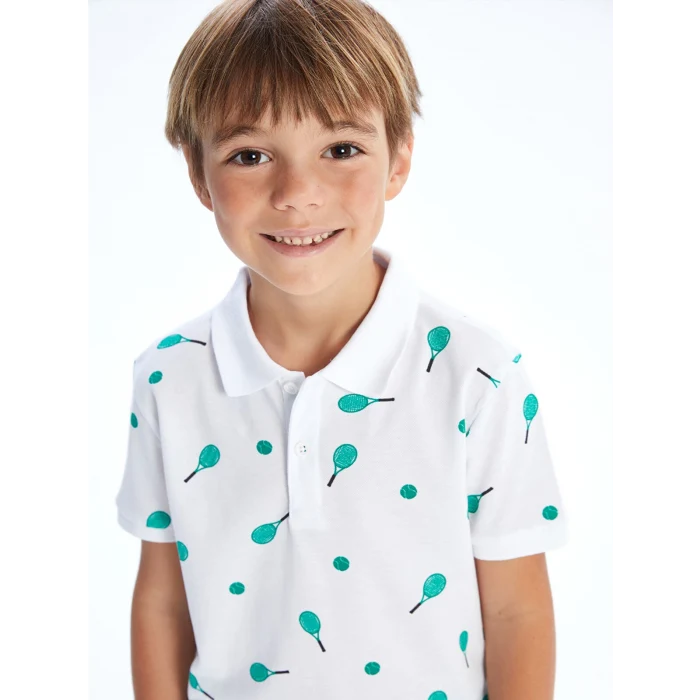 LCW Kids Beyaz Polo Yaka Desenli Penye Erkek Bebek Tişört