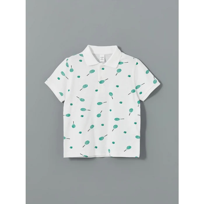 LCW Kids Beyaz Polo Yaka Desenli Penye Erkek Bebek Tişört