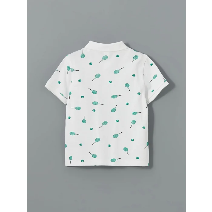 LCW Kids Beyaz Polo Yaka Desenli Penye Erkek Bebek Tişört