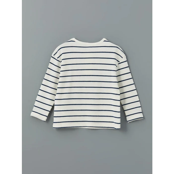 LCW Kids Bej Dokulu Kumaş Çizgili Erkek Çocuk Tişört