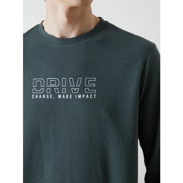 LCWAIKIKI Classic Yeşil Bisiklet Yaka Uzun Kollu Baskılı Erkek Sweatshirt