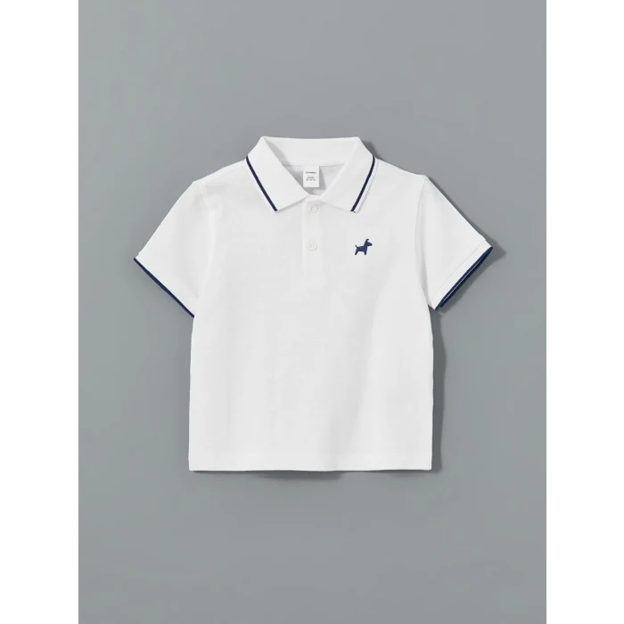 LCW Kids Beyaz Polo Yaka Nakışlı Erkek Çocuk Tişört