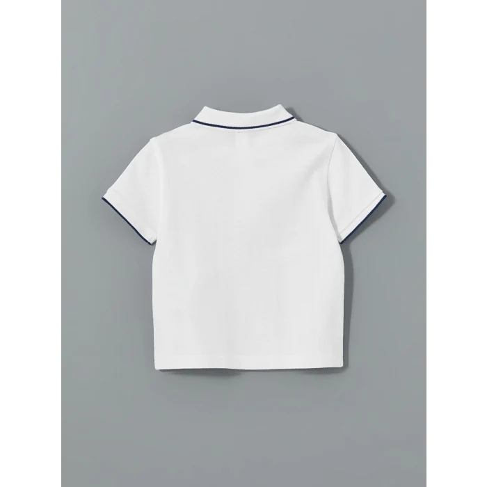 LCW Kids Beyaz Polo Yaka Nakışlı Erkek Çocuk Tişört