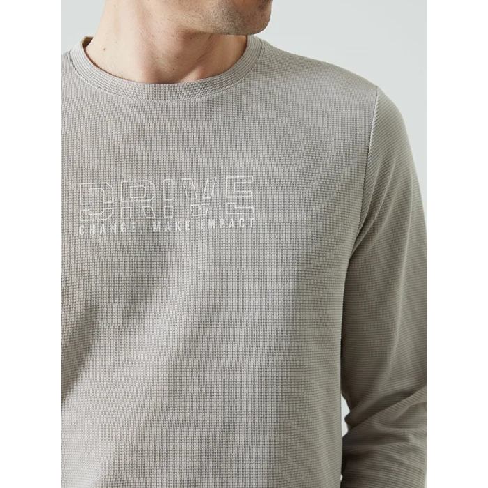 LCWAIKIKI Classic Bej Bisiklet Yaka Uzun Kollu Baskılı Erkek Sweatshirt