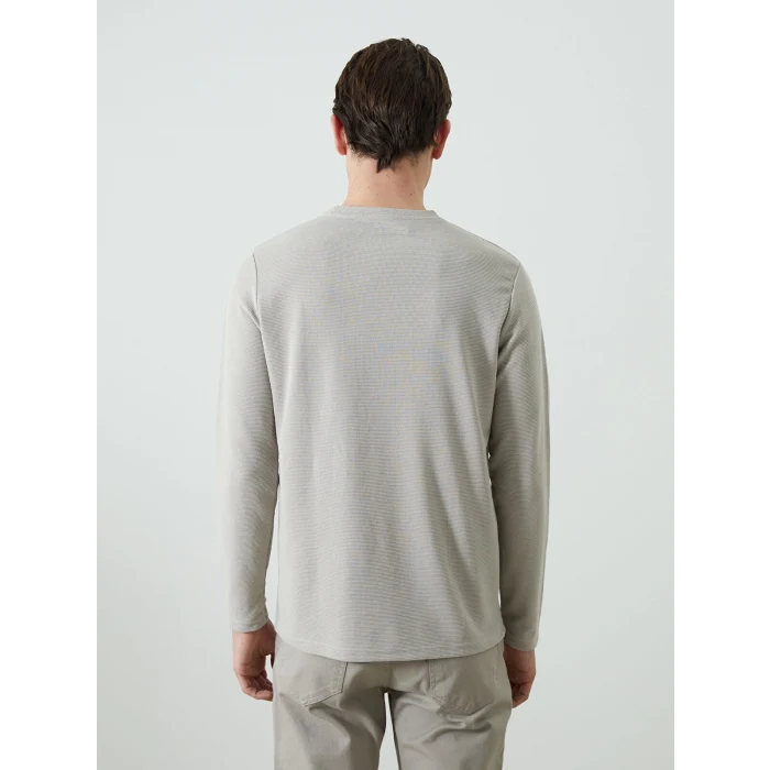 LCWAIKIKI Classic Bej Bisiklet Yaka Uzun Kollu Baskılı Erkek Sweatshirt