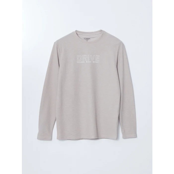 LCWAIKIKI Classic Bej Bisiklet Yaka Uzun Kollu Baskılı Erkek Sweatshirt