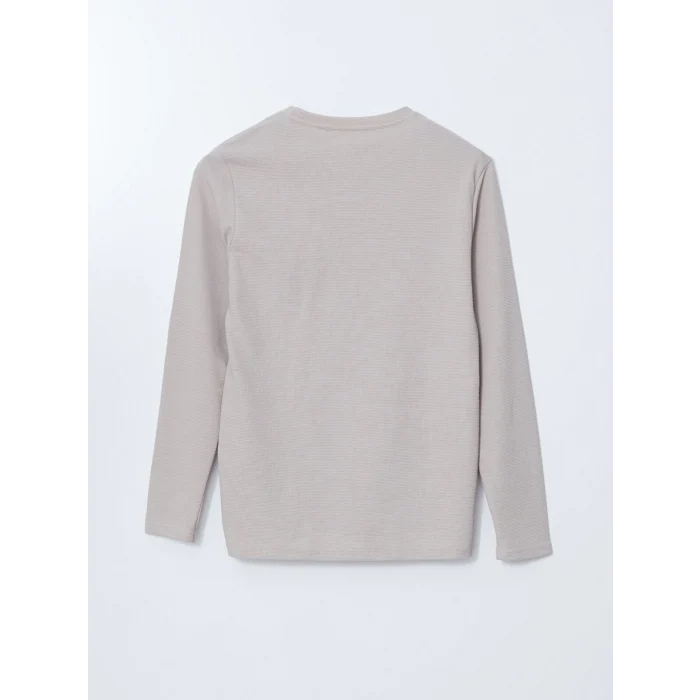 LCWAIKIKI Classic Bej Bisiklet Yaka Uzun Kollu Baskılı Erkek Sweatshirt