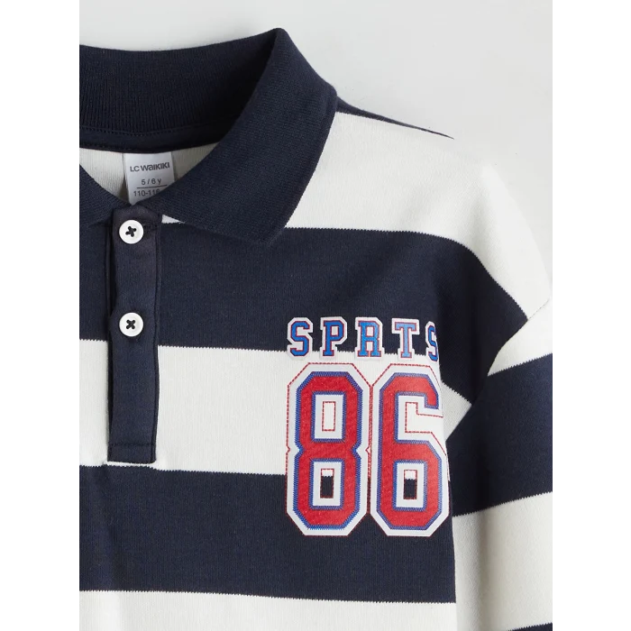 LCW Kids Lacivert Polo Yaka Çizgili Erkek Çocuk Sweatshirt