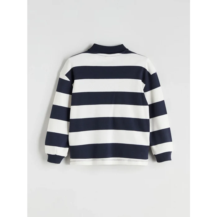 LCW Kids Lacivert Polo Yaka Çizgili Erkek Çocuk Sweatshirt