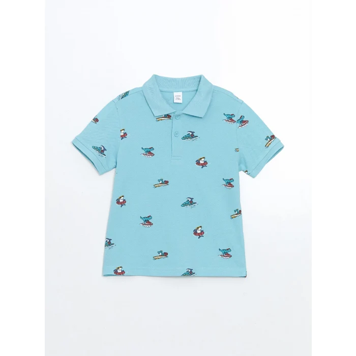 LCW baby Mavi Polo Yaka Baskılı Pike Erkek Çocuk Tişört
