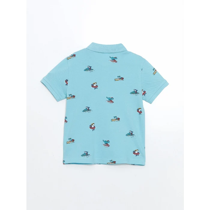 LCW baby Mavi Polo Yaka Baskılı Pike Erkek Çocuk Tişört