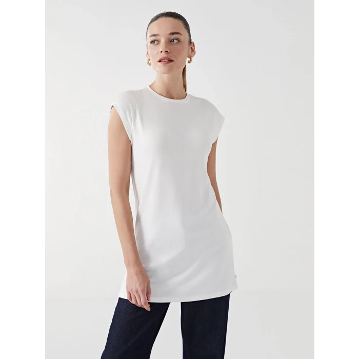 LCW Modest Beyaz Bisiklet Yaka Kadın Tunik