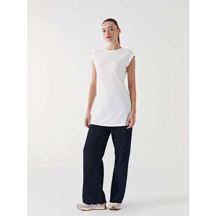 LCW Modest Beyaz Bisiklet Yaka Kadın Tunik