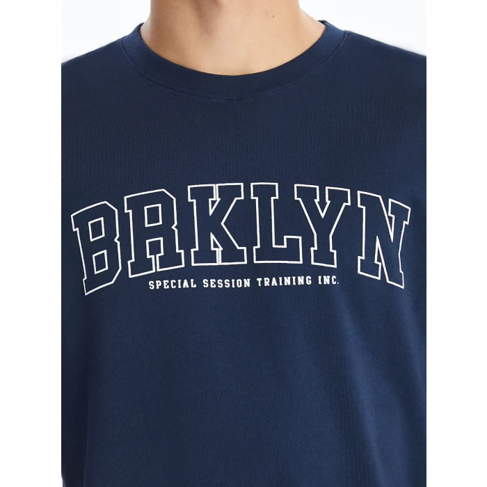 XSIDE Lacivert Bisiklet Yaka Kısa Kollu Baskılı Penye Erkek Tişört