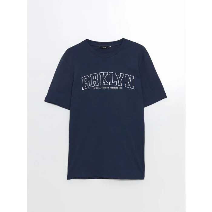 XSIDE Lacivert Bisiklet Yaka Kısa Kollu Baskılı Penye Erkek Tişört