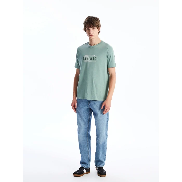 XSIDE Yeşil Bisiklet Yaka Kısa Kollu Baskılı Penye Erkek Tişört