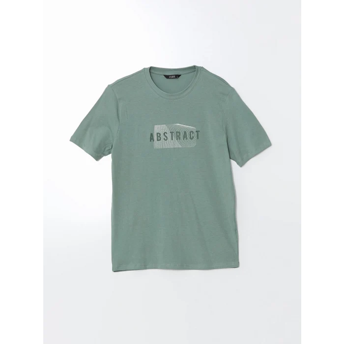 XSIDE Yeşil Bisiklet Yaka Kısa Kollu Baskılı Penye Erkek Tişört