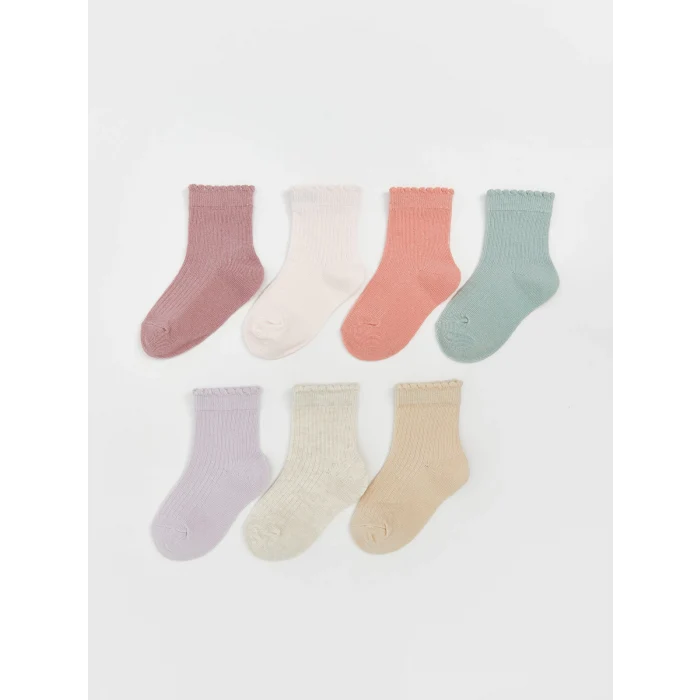 LCW baby Lila Desenli Kız Bebek Soket Çorap 7li