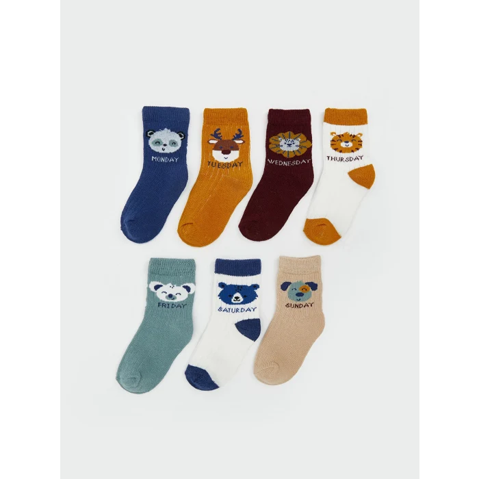 LCW Kids Mavi Baskılı Erkek Çocuk Soket Çorap 7li