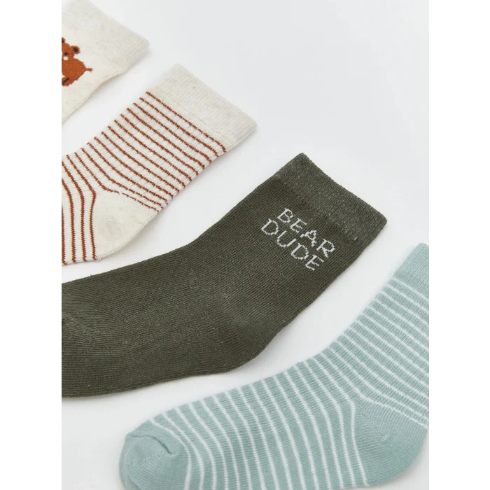 LCW baby Bej Baskılı Erkek Bebek Soket Çorap 7li Paket
