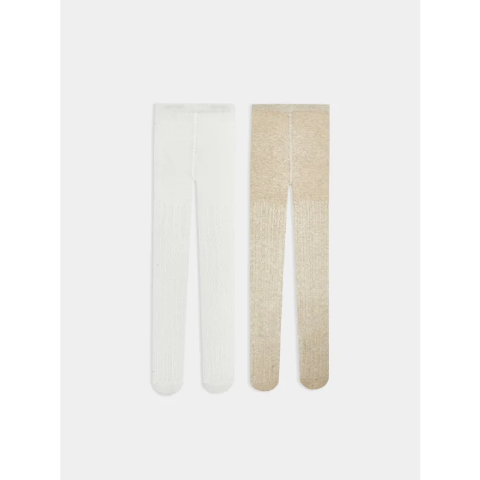 LCW baby Bej Kendinden Desenli Kız Bebek Külotlu Çorap 2li