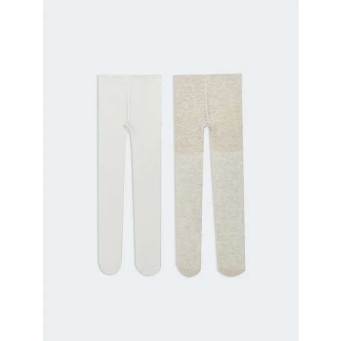 LCW baby Bej Kendinden Desenli Kız Bebek Külotlu Çorap 2li