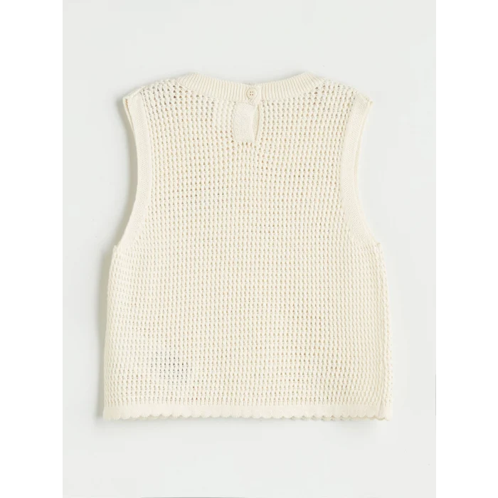 LCW Kids Ekru Kurdele Detaylı Kız Çocuk Triko Süveter