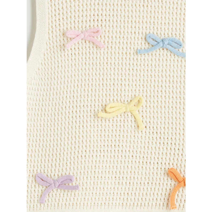 LCW Kids Ekru Kurdele Detaylı Kız Çocuk Triko Süveter