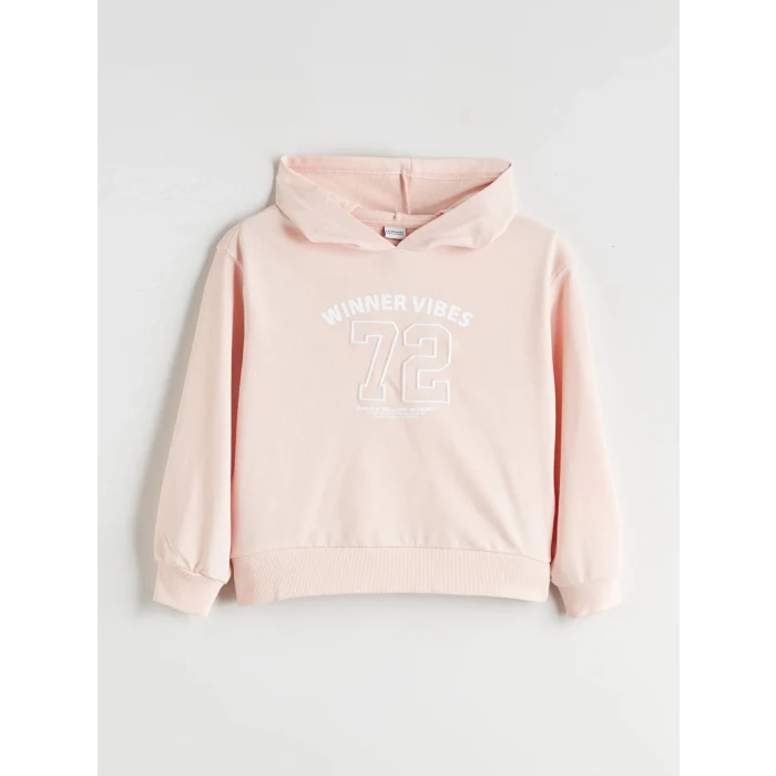 LCW Kids Pembe Kapüşonlu Baskılı Kız Çocuk Sweatshirt