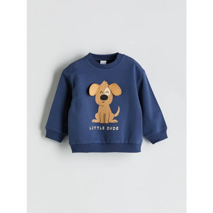 LCW baby Indigo Bisiklet Yaka Baskılı Erkek Bebek Sweatshirt ve Eşofman Alt 2li