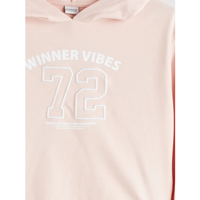 LCW Kids Pembe Kapüşonlu Baskılı Kız Çocuk Sweatshirt