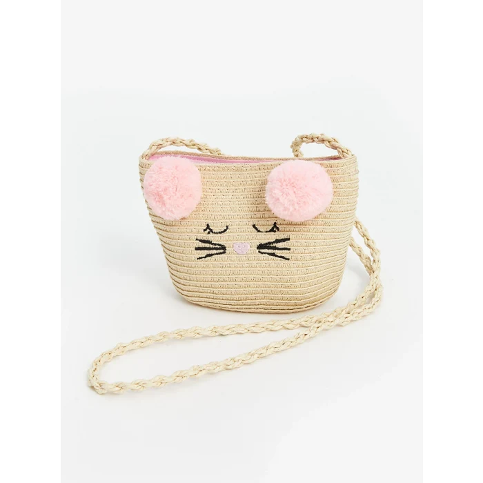 LCW ACCESSORIES Bej Kedi Figürlü Kız Çocuk Hasır Omuz Çantası