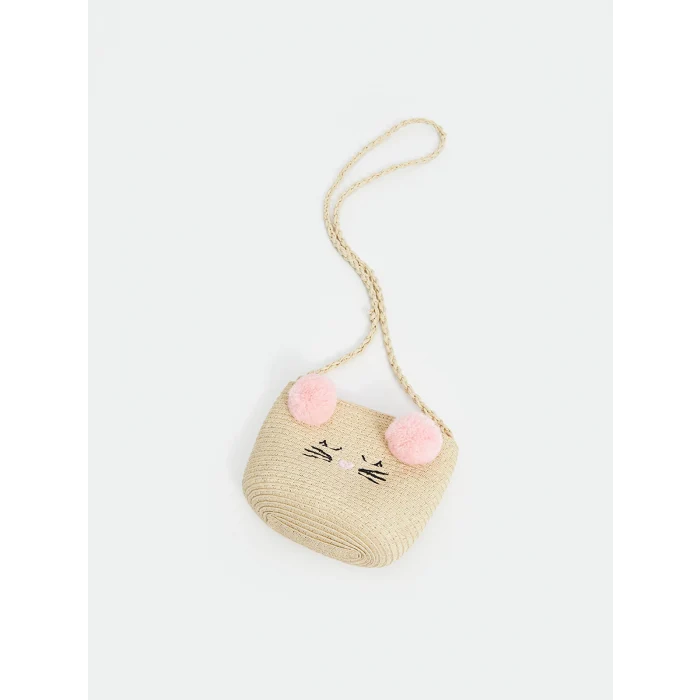 LCW ACCESSORIES Bej Kedi Figürlü Kız Çocuk Hasır Omuz Çantası