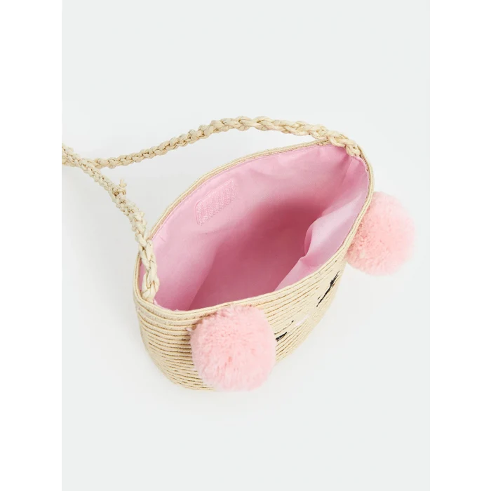 LCW ACCESSORIES Bej Kedi Figürlü Kız Çocuk Hasır Omuz Çantası