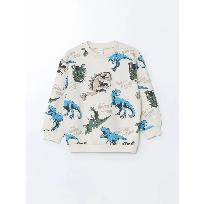 LCW baby Bej Bisiklet Yaka Baskılı Erkek Bebek Sweatshirt ve Eşofman Alt 2li