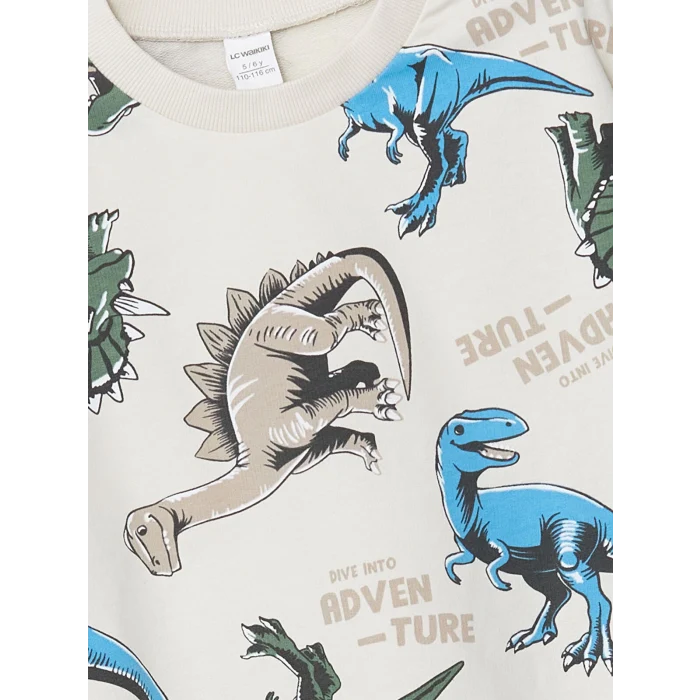 LCW baby Bej Bisiklet Yaka Baskılı Erkek Bebek Sweatshirt ve Eşofman Alt 2li