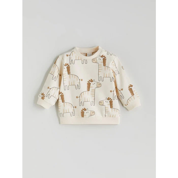 LCW baby Ekru Baskılı Erkek Bebek Sweatshirt ve Eşofman Alt 2li