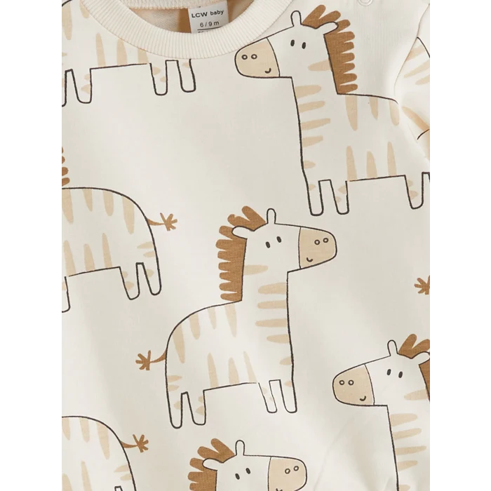 LCW baby Ekru Baskılı Erkek Bebek Sweatshirt ve Eşofman Alt 2li