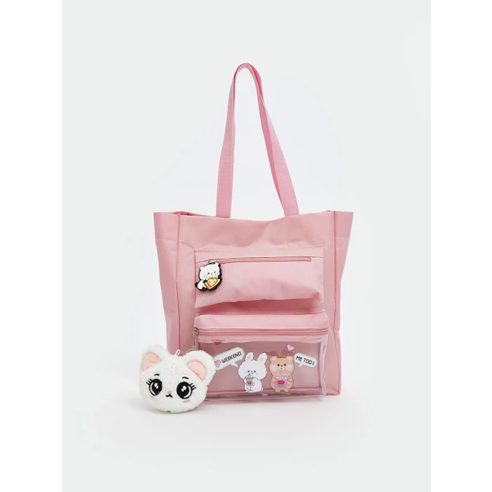 LCW ACCESSORIES Pembe Baskılı Şeffaf Cepli Kız Çocuk Kol Çantası